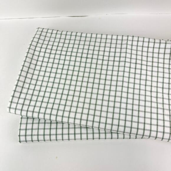 Pair of The Land of Nod Green Gingham Plaid Windowpane Curtain Panels 84 x 42